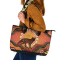 Indigenous Dingo Australia Leather Tote Bag Australian Aboriginal Art Proud