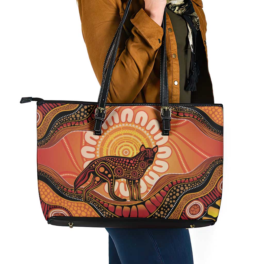 Indigenous Dingo Australia Leather Tote Bag Australian Aboriginal Art Proud