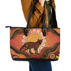Indigenous Dingo Australia Leather Tote Bag Australian Aboriginal Art Proud