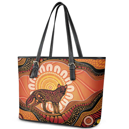 Indigenous Dingo Australia Leather Tote Bag Australian Aboriginal Art Proud
