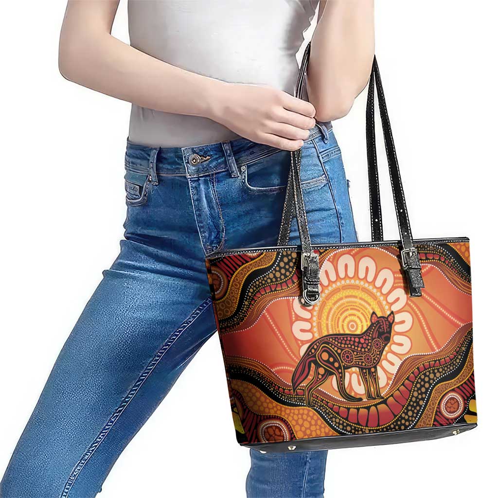 Indigenous Dingo Australia Leather Tote Bag Australian Aboriginal Art Proud