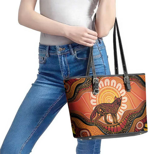Indigenous Dingo Australia Leather Tote Bag Australian Aboriginal Art Proud