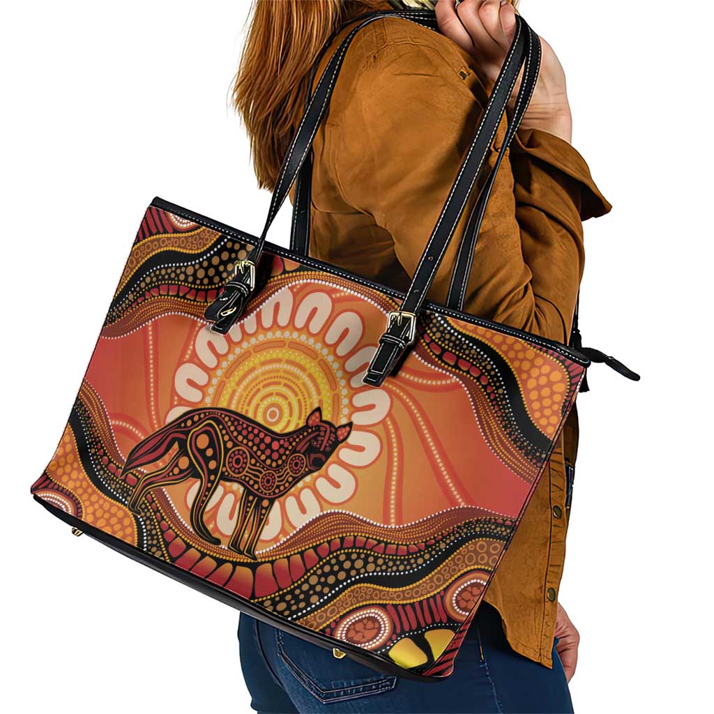 Indigenous Dingo Australia Leather Tote Bag Australian Aboriginal Art Proud