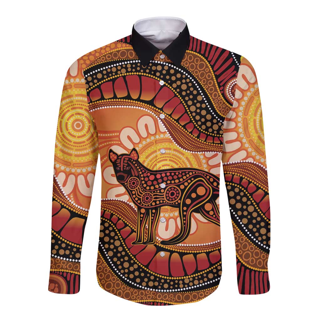 Indigenous Dingo Australia Long Sleeve Button Shirt Australian Aboriginal Art Proud