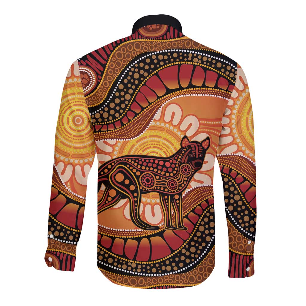 Indigenous Dingo Australia Long Sleeve Button Shirt Australian Aboriginal Art Proud