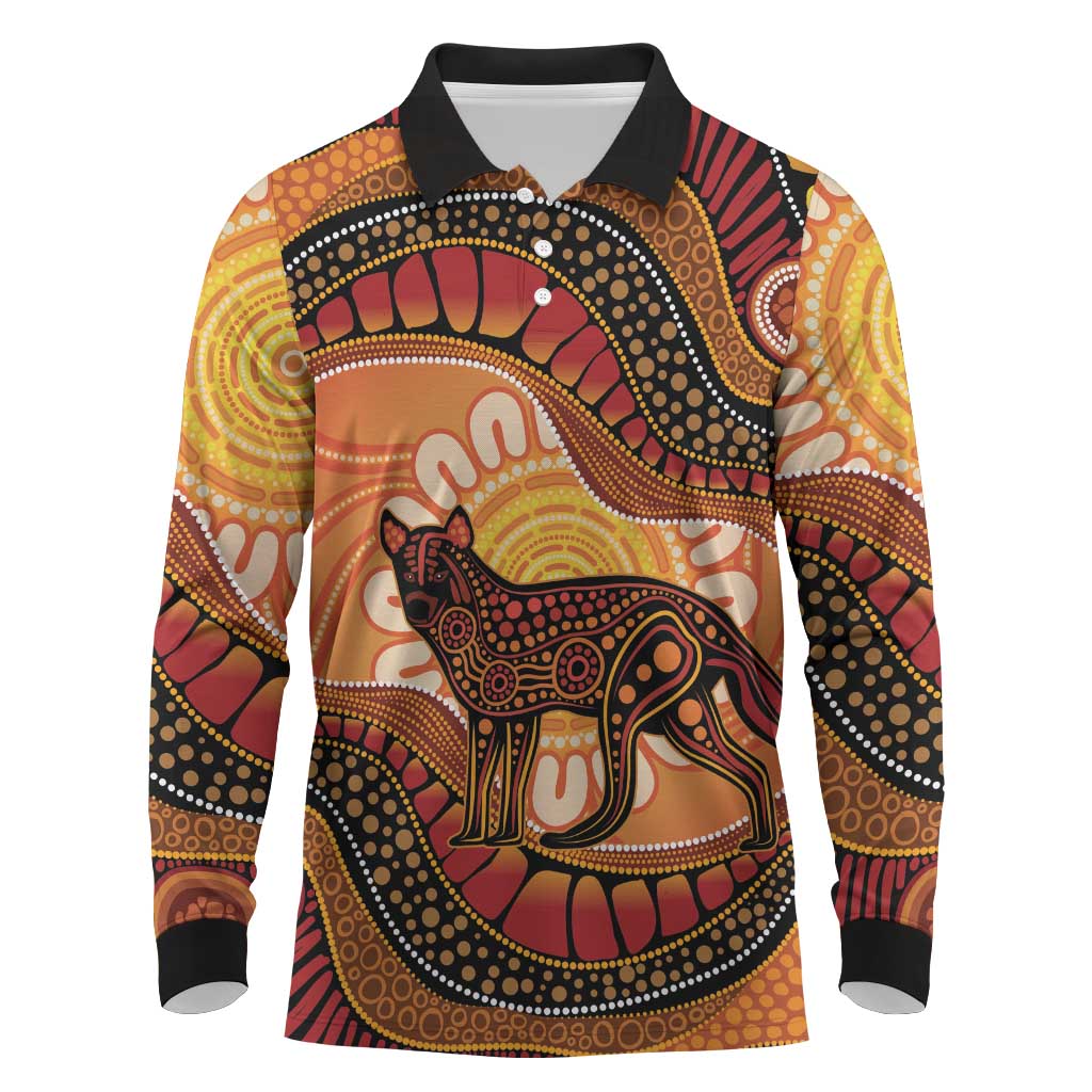 Indigenous Dingo Australia Long Sleeve Polo Shirt Australian Aboriginal Art Proud