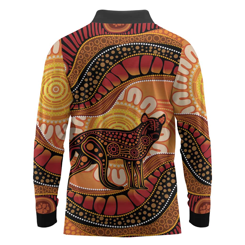 Indigenous Dingo Australia Long Sleeve Polo Shirt Australian Aboriginal Art Proud