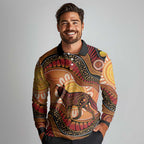 Indigenous Dingo Australia Long Sleeve Polo Shirt Australian Aboriginal Art Proud