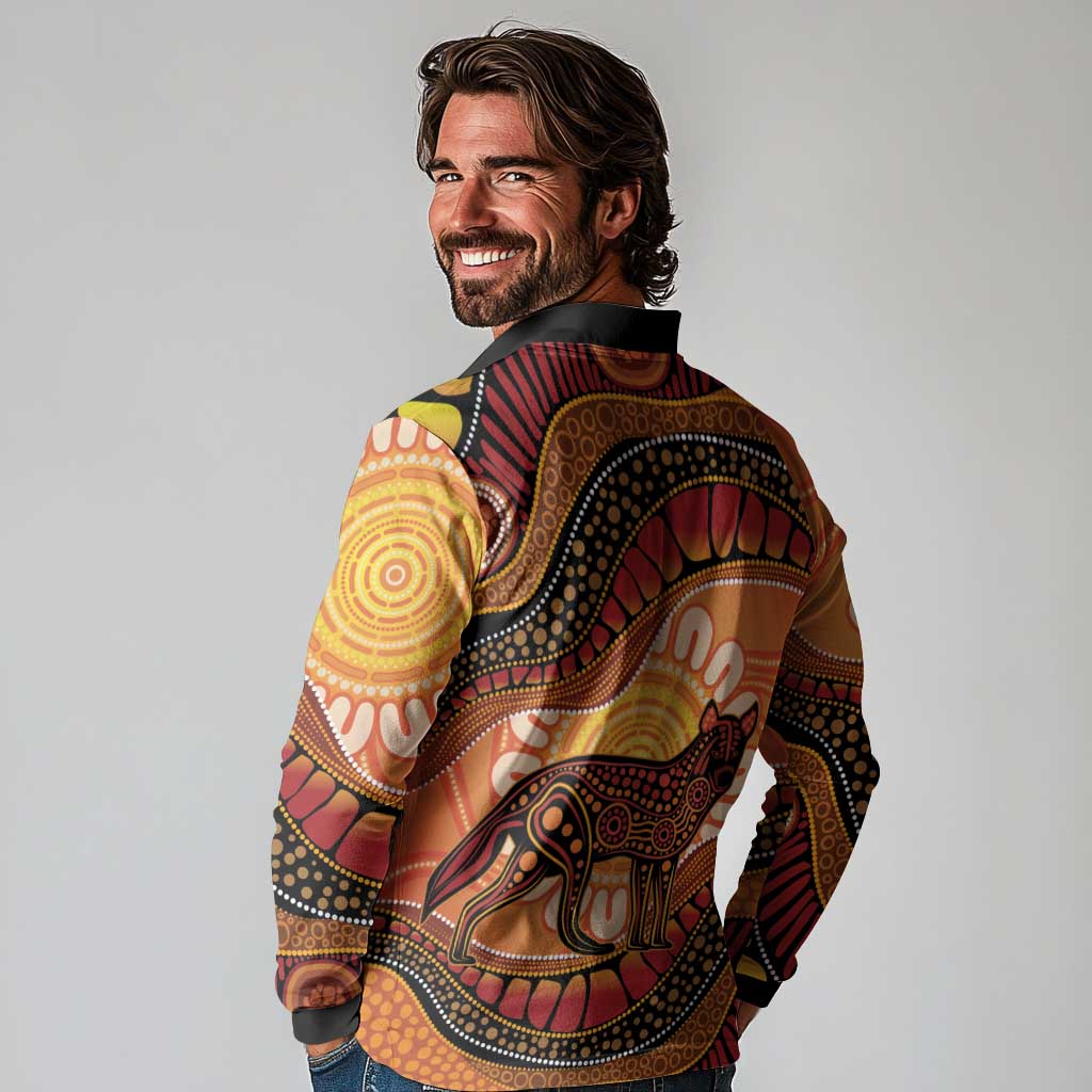 Indigenous Dingo Australia Long Sleeve Polo Shirt Australian Aboriginal Art Proud