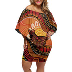 Indigenous Dingo Australia Off Shoulder Short Dress Australian Aboriginal Art Proud