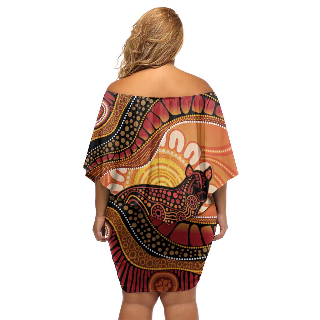 Indigenous Dingo Australia Off Shoulder Short Dress Australian Aboriginal Art Proud