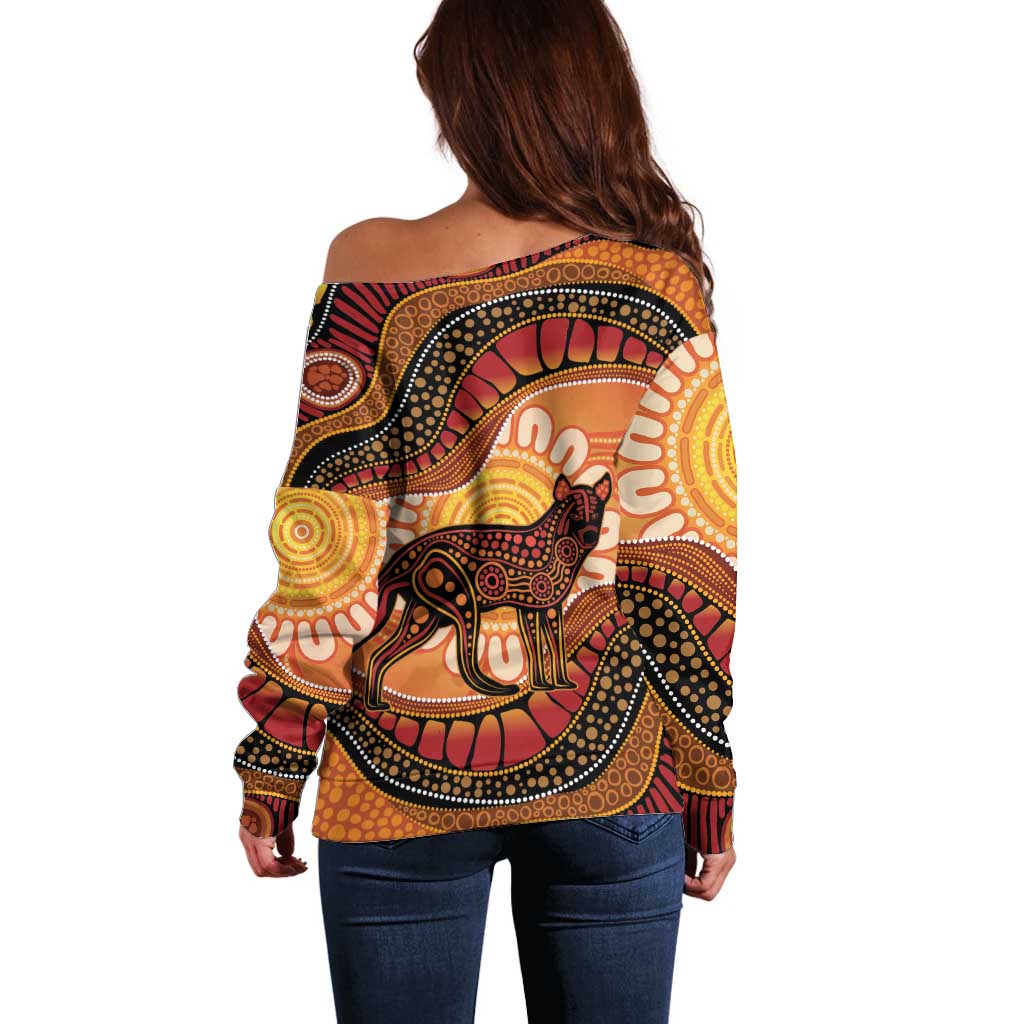 Indigenous Dingo Australia Off Shoulder Sweater Australian Aboriginal Art Proud