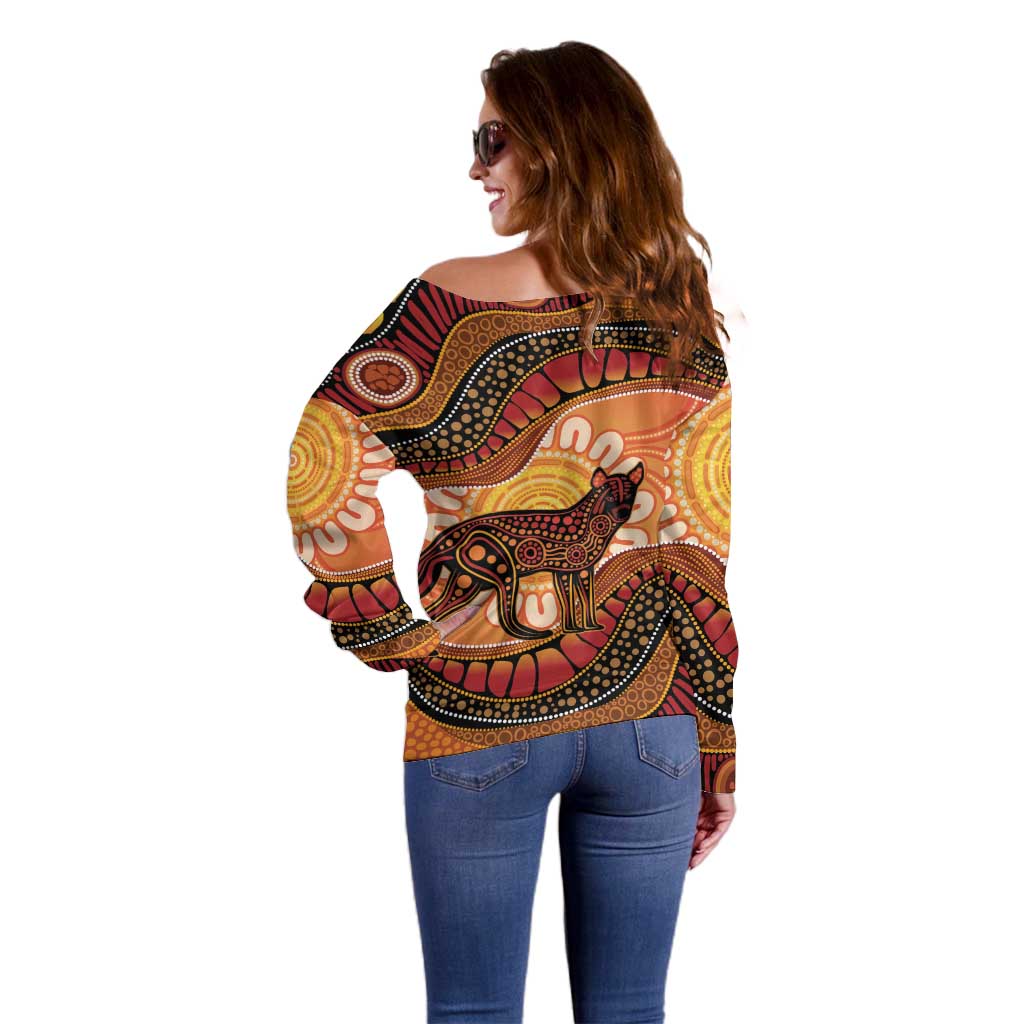 Indigenous Dingo Australia Off Shoulder Sweater Australian Aboriginal Art Proud