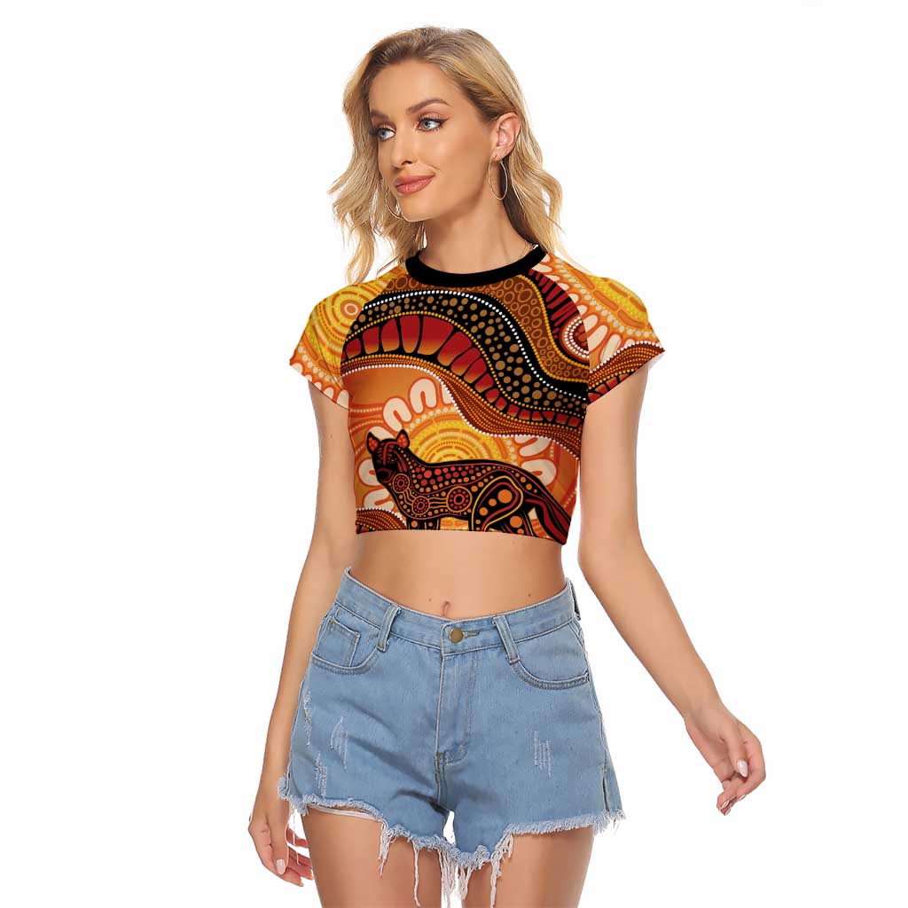 Indigenous Dingo Australia Raglan Cropped T Shirt Australian Aboriginal Art Proud