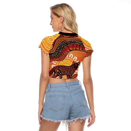 Indigenous Dingo Australia Raglan Cropped T Shirt Australian Aboriginal Art Proud
