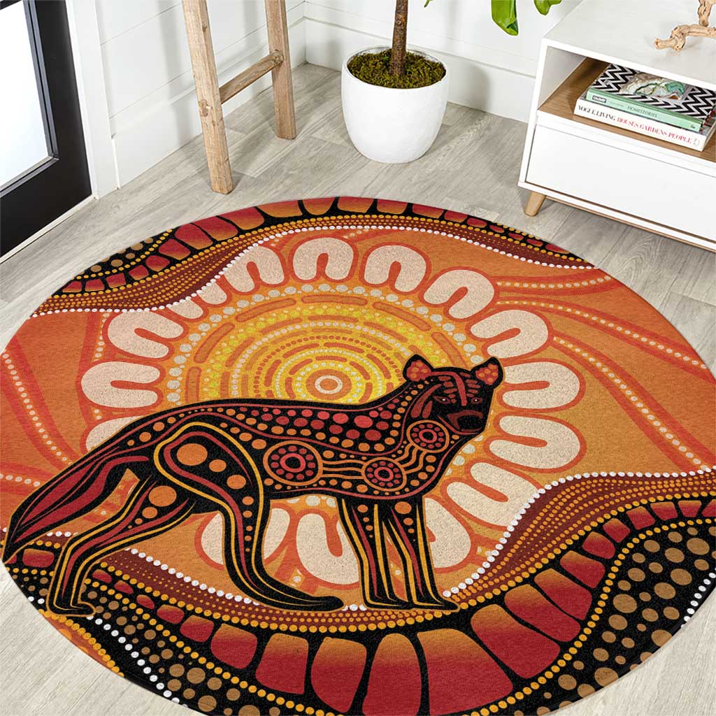 Indigenous Dingo Australia Round Carpet Australian Aboriginal Art Proud