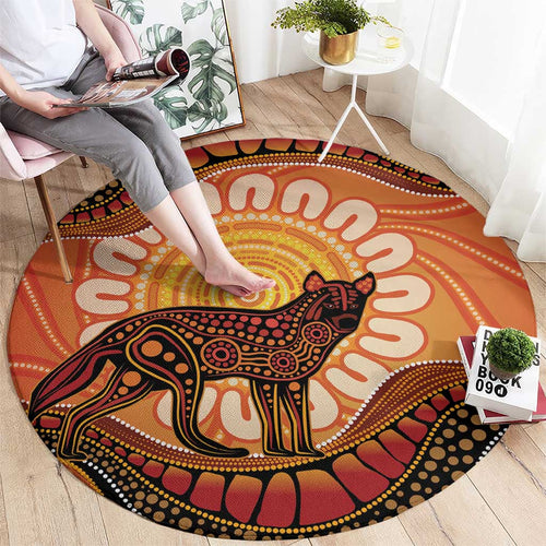 Indigenous Dingo Australia Round Carpet Australian Aboriginal Art Proud