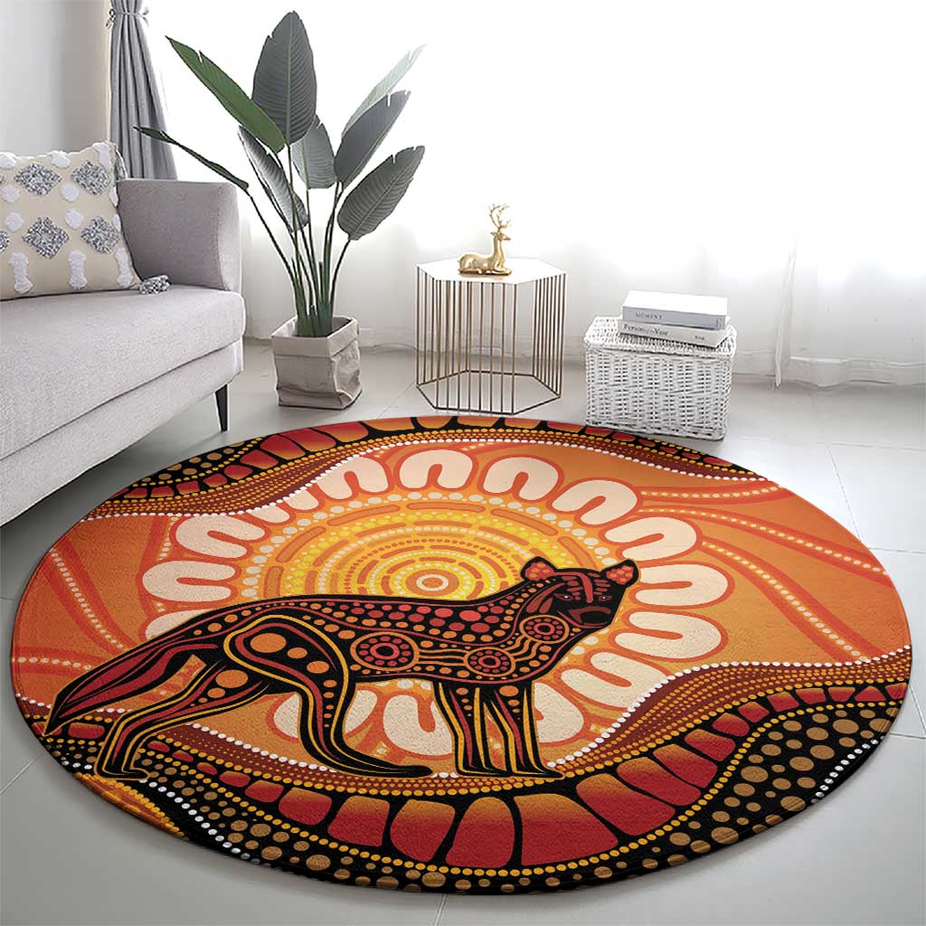 Indigenous Dingo Australia Round Carpet Australian Aboriginal Art Proud