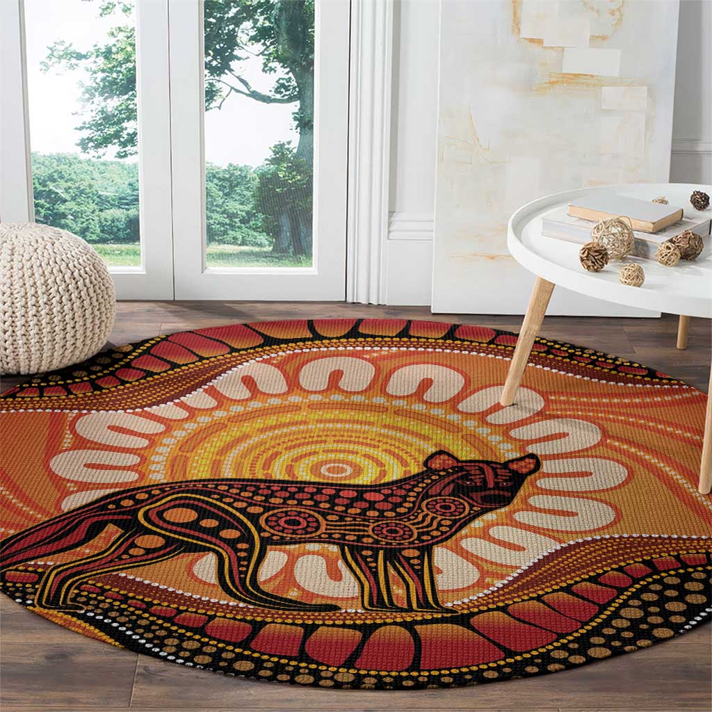 Indigenous Dingo Australia Round Carpet Australian Aboriginal Art Proud