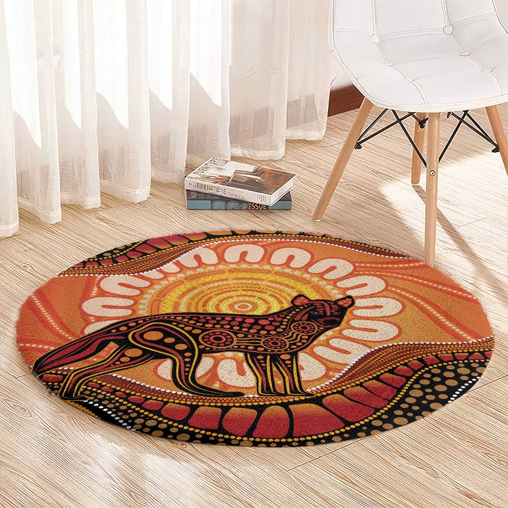 Indigenous Dingo Australia Round Carpet Australian Aboriginal Art Proud