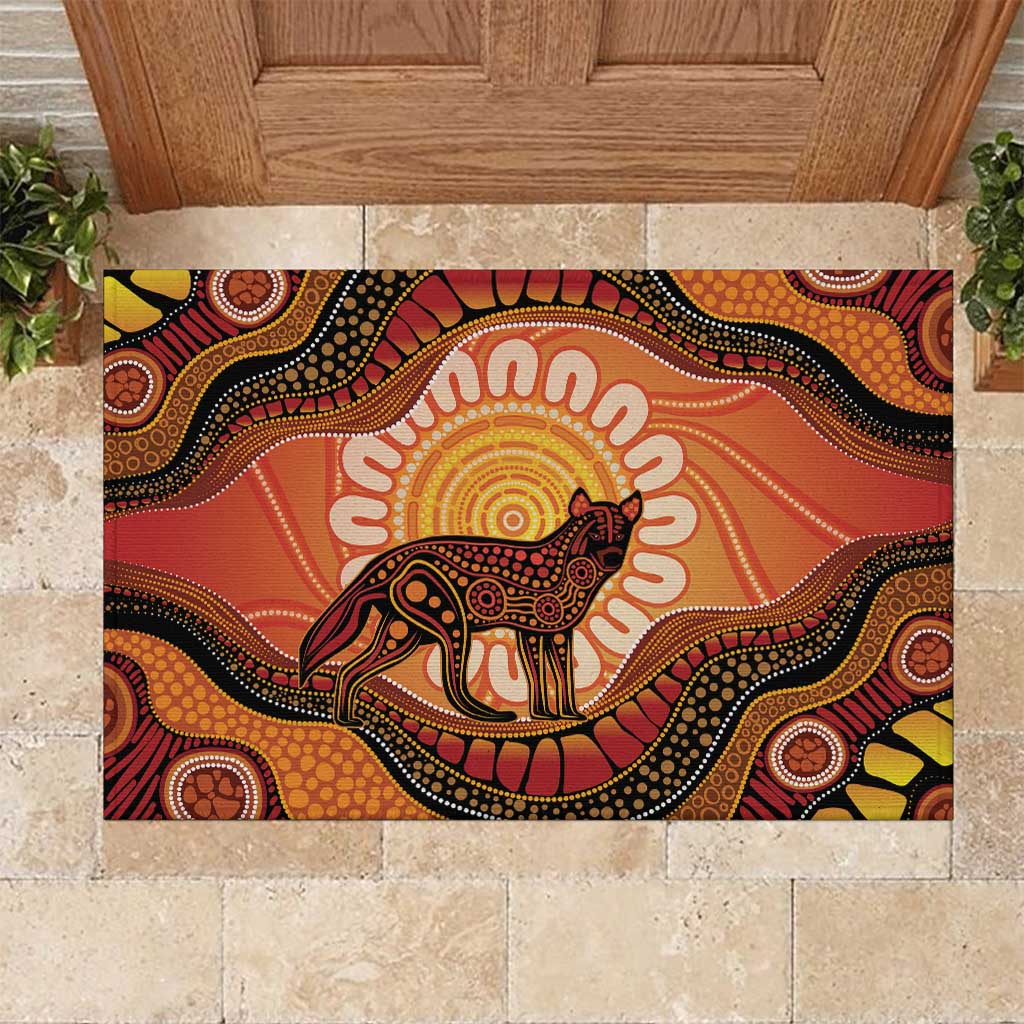 Indigenous Dingo Australia Rubber Doormat Australian Aboriginal Art Proud