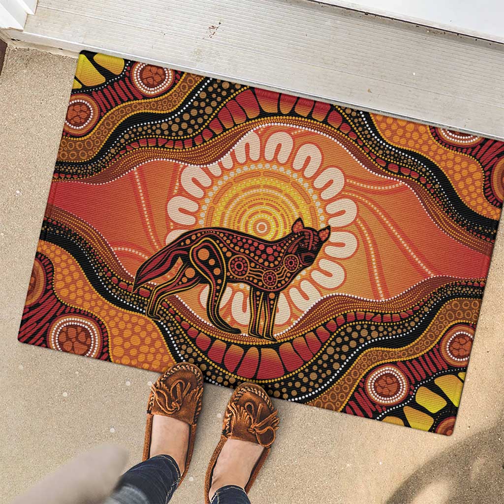 Indigenous Dingo Australia Rubber Doormat Australian Aboriginal Art Proud