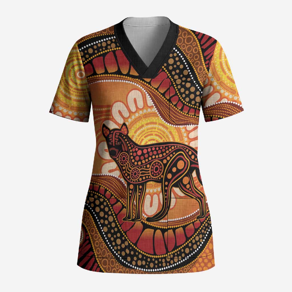 Indigenous Dingo Australia Scrub Top Australian Aboriginal Art Proud
