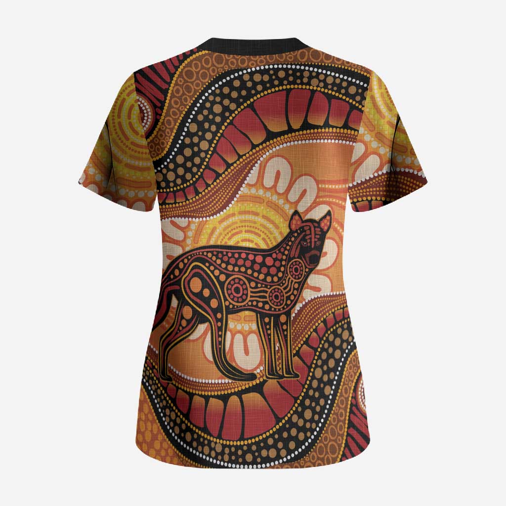 Indigenous Dingo Australia Scrub Top Australian Aboriginal Art Proud