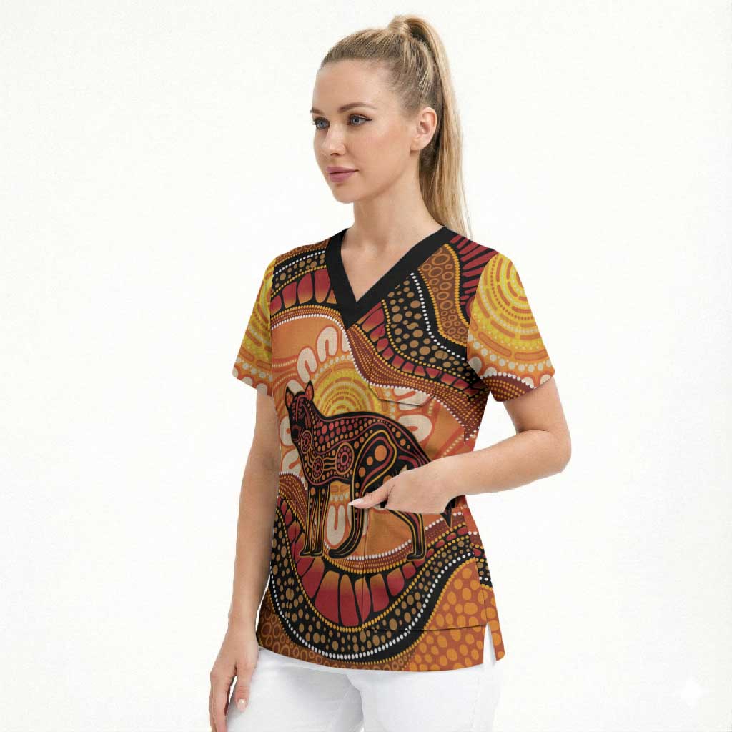 Indigenous Dingo Australia Scrub Top Australian Aboriginal Art Proud
