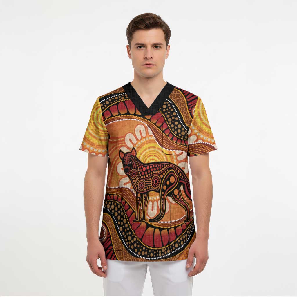 Indigenous Dingo Australia Scrub Top Australian Aboriginal Art Proud