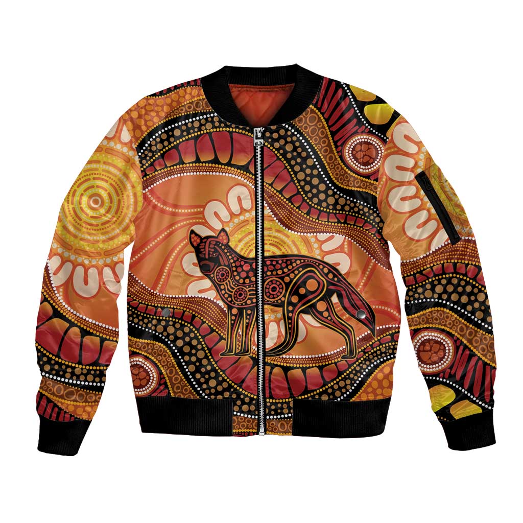 Indigenous Dingo Australia Sleeve Zip Bomber Jacket Australian Aboriginal Art Proud
