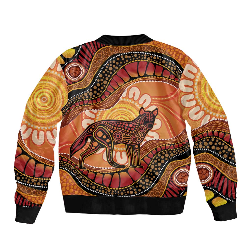 Indigenous Dingo Australia Sleeve Zip Bomber Jacket Australian Aboriginal Art Proud