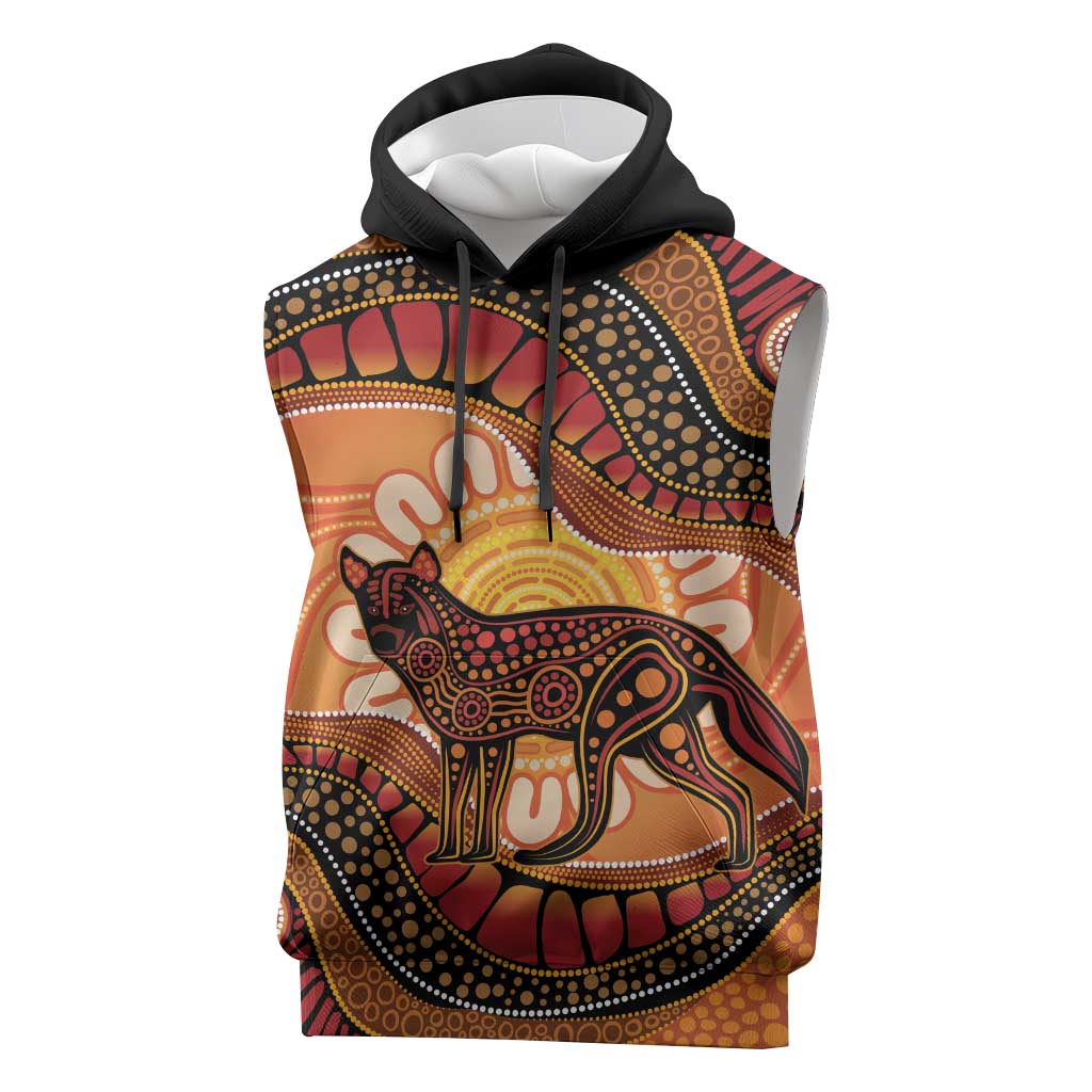 Indigenous Dingo Australia Sleeveless Hoodie Australian Aboriginal Art Proud