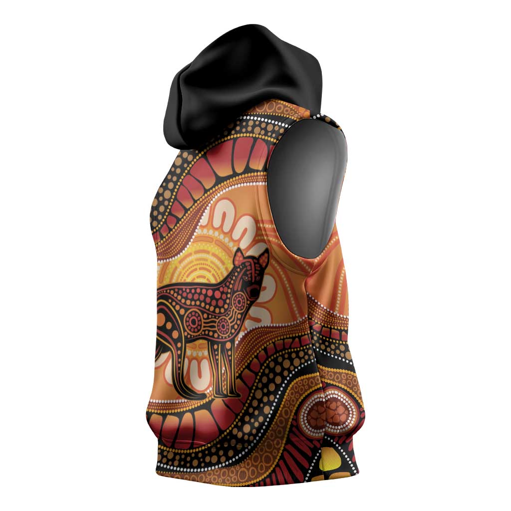 Indigenous Dingo Australia Sleeveless Hoodie Australian Aboriginal Art Proud
