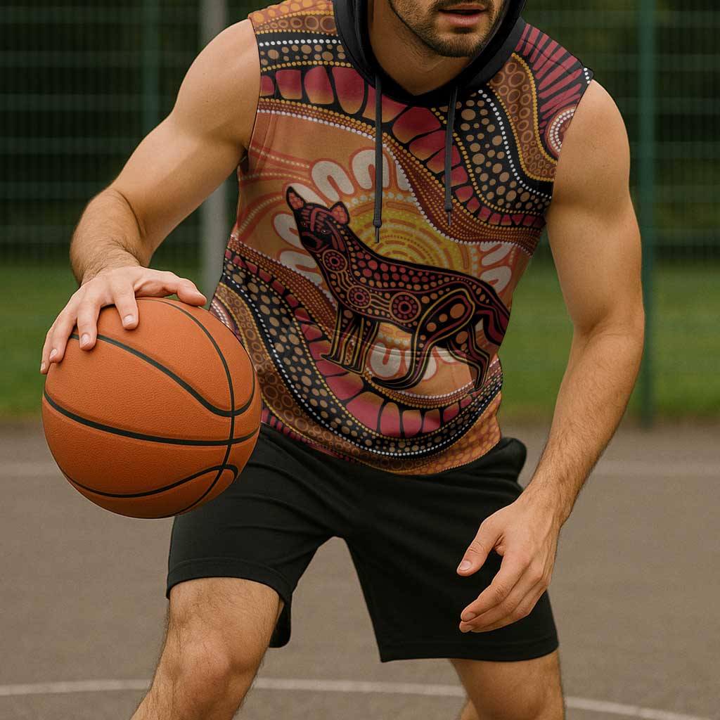 Indigenous Dingo Australia Sleeveless Hoodie Australian Aboriginal Art Proud