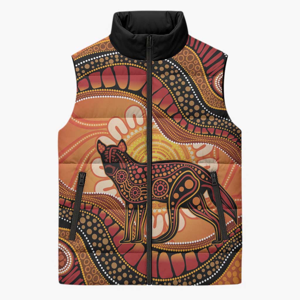 Indigenous Dingo Australia Sleeveless Puffer Jacket Australian Aboriginal Art Proud