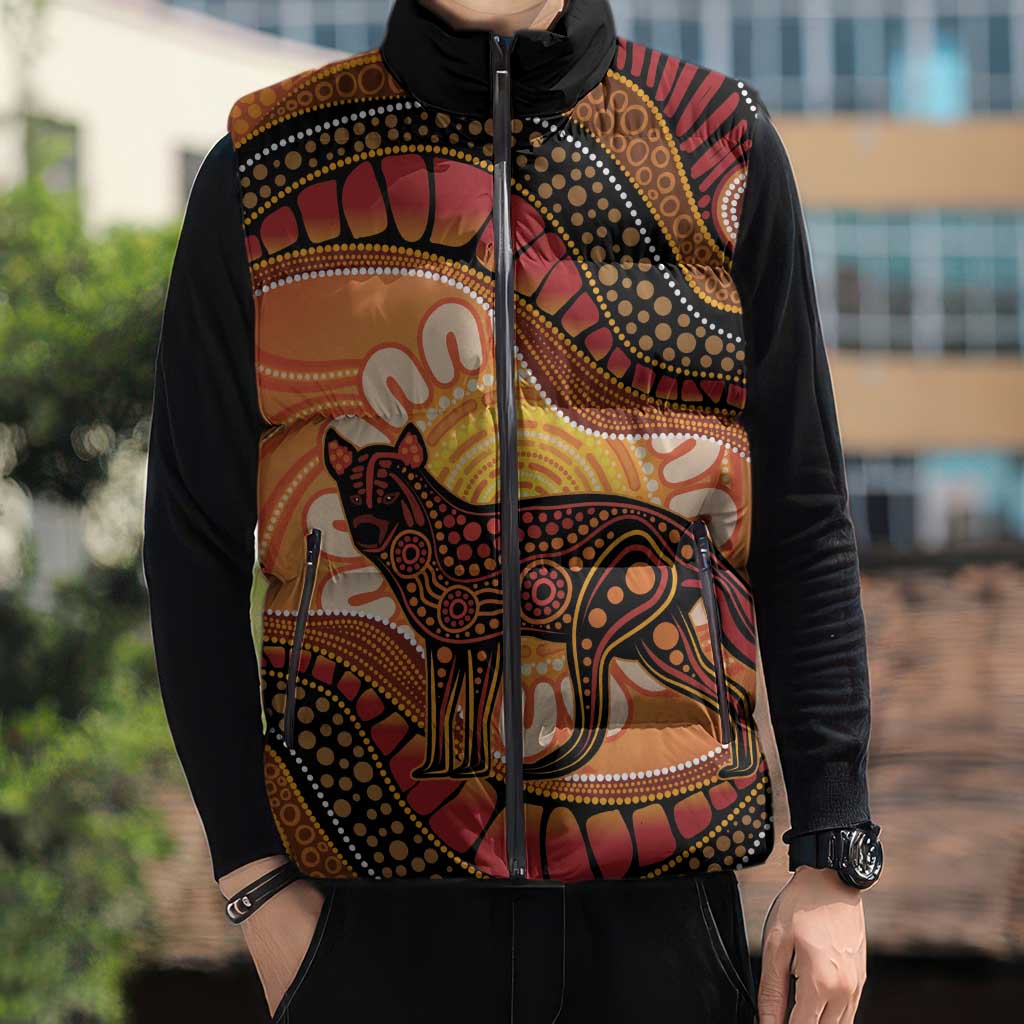 Indigenous Dingo Australia Sleeveless Puffer Jacket Australian Aboriginal Art Proud