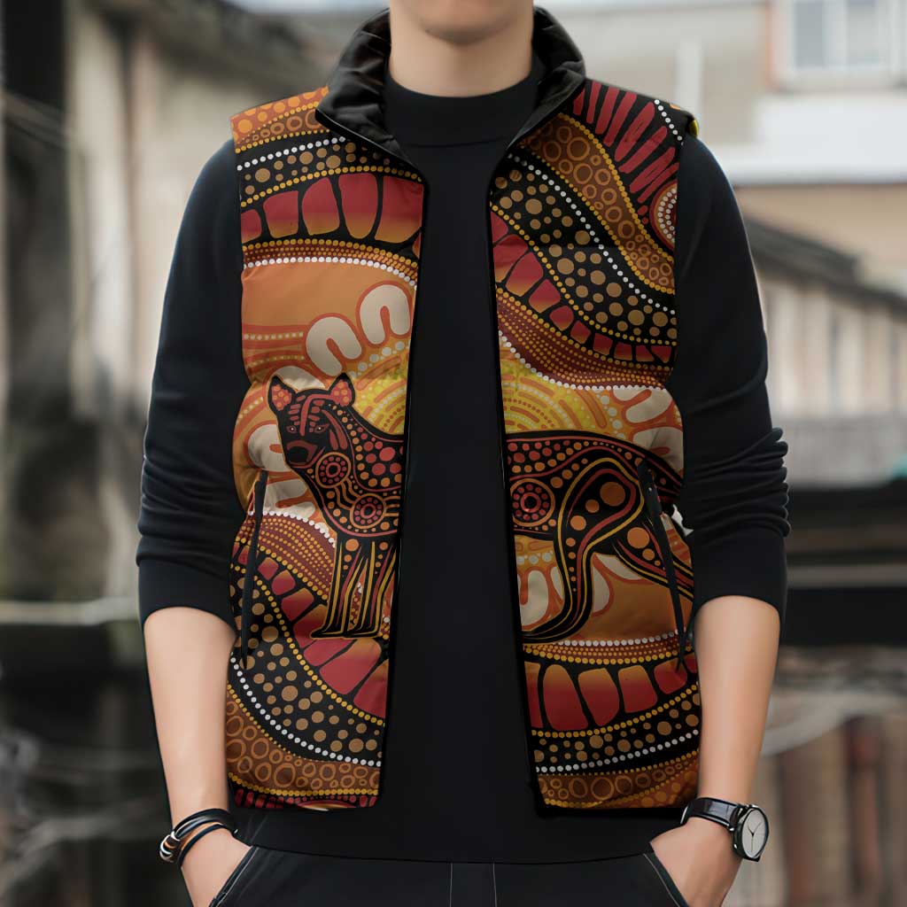Indigenous Dingo Australia Sleeveless Puffer Jacket Australian Aboriginal Art Proud