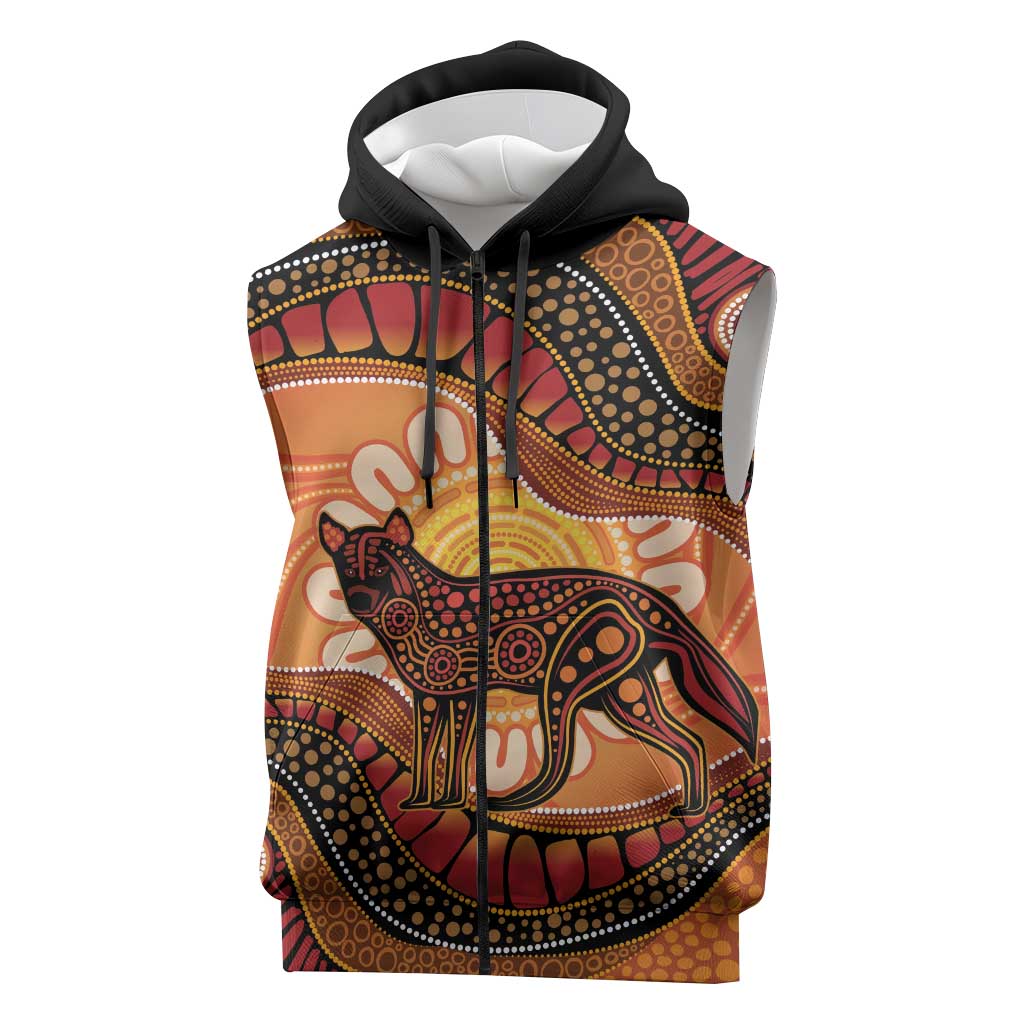 Indigenous Dingo Australia Sleeveless Zip Hoodie Australian Aboriginal Art Proud