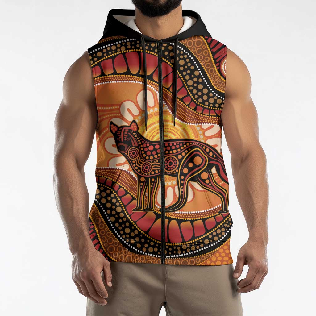 Indigenous Dingo Australia Sleeveless Zip Hoodie Australian Aboriginal Art Proud