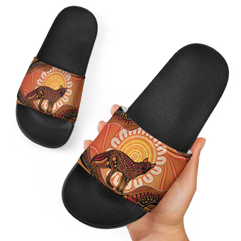 Indigenous Dingo Australia Slide Sandals Australian Aboriginal Art Proud