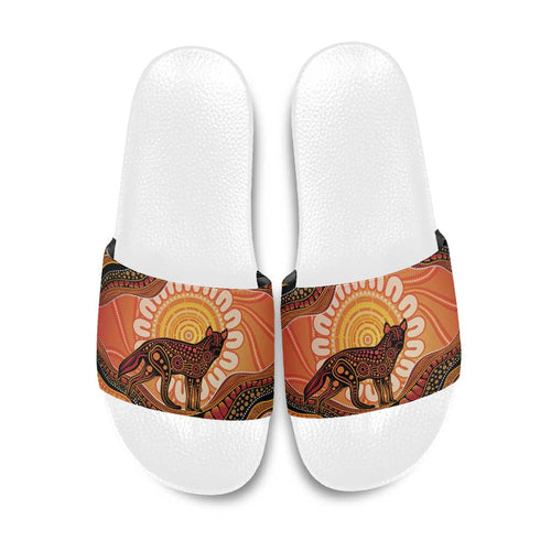 Indigenous Dingo Australia Slide Sandals Australian Aboriginal Art Proud