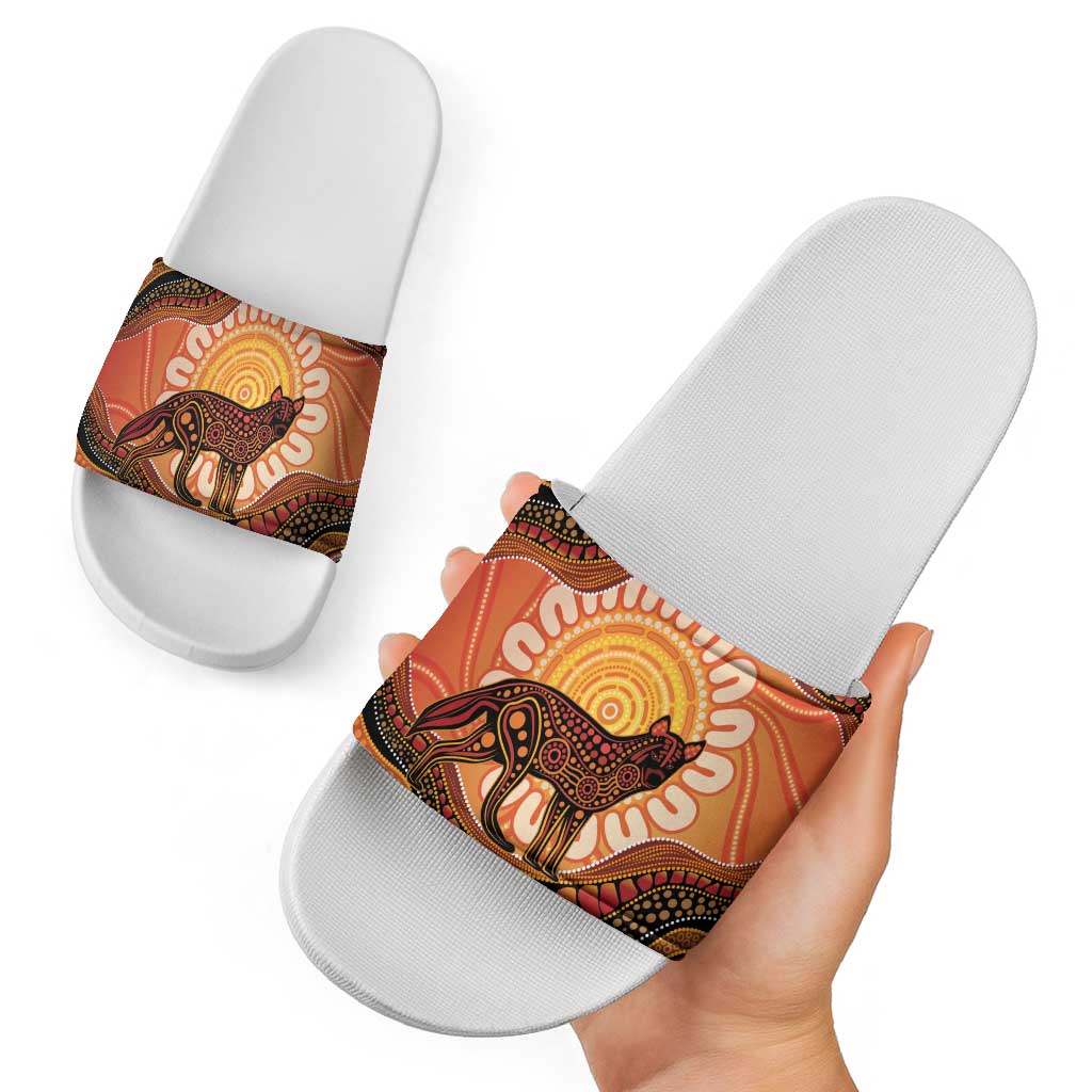 Indigenous Dingo Australia Slide Sandals Australian Aboriginal Art Proud