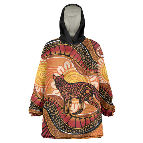 Indigenous Dingo Australia Wearable Blanket Hoodie Australian Aboriginal Art Proud