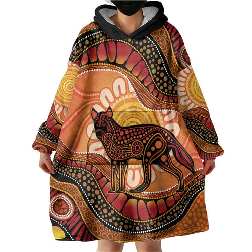 Indigenous Dingo Australia Wearable Blanket Hoodie Australian Aboriginal Art Proud