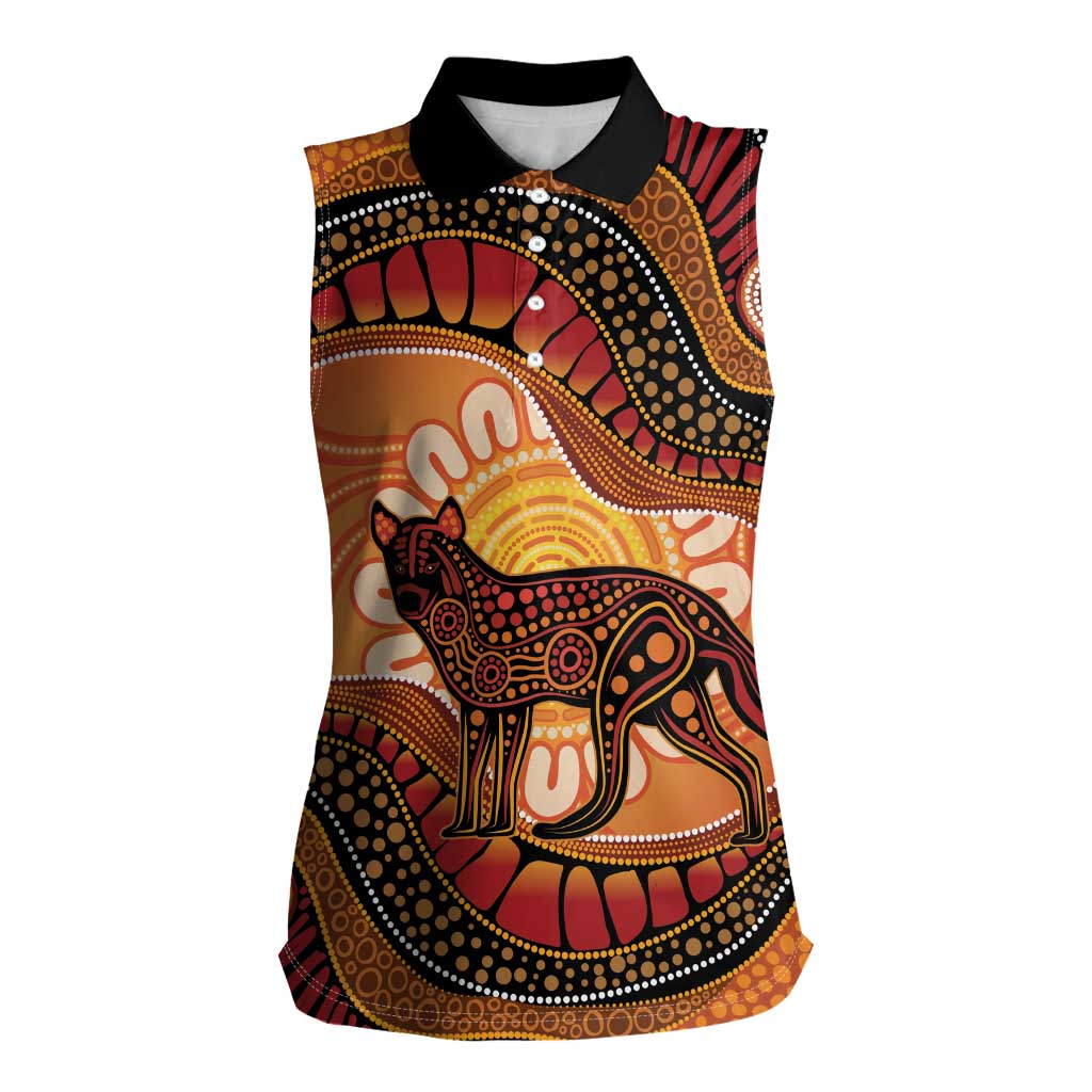 Indigenous Dingo Australia Women Sleeveless Polo Shirt Australian Aboriginal Art Proud