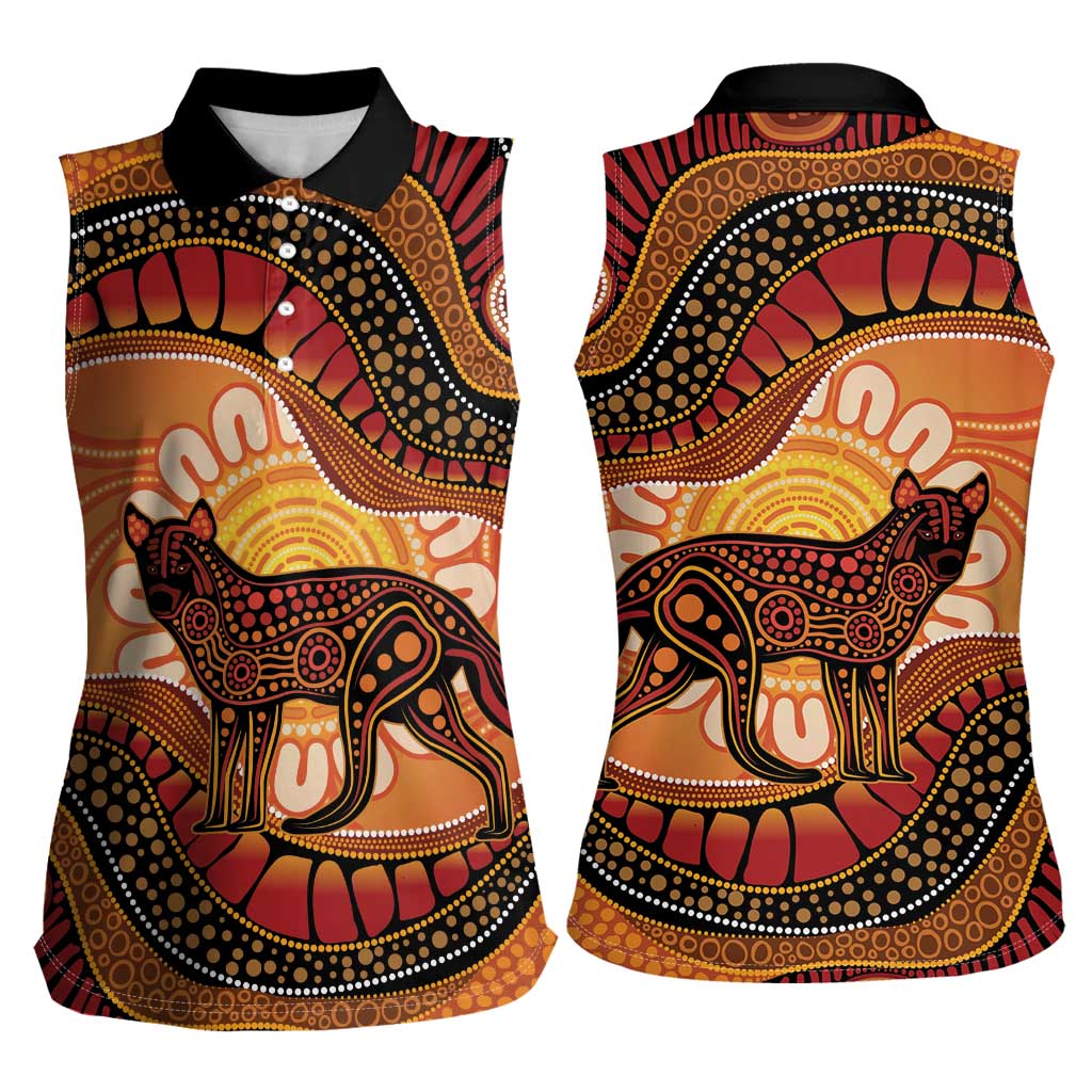 Indigenous Dingo Australia Women Sleeveless Polo Shirt Australian Aboriginal Art Proud