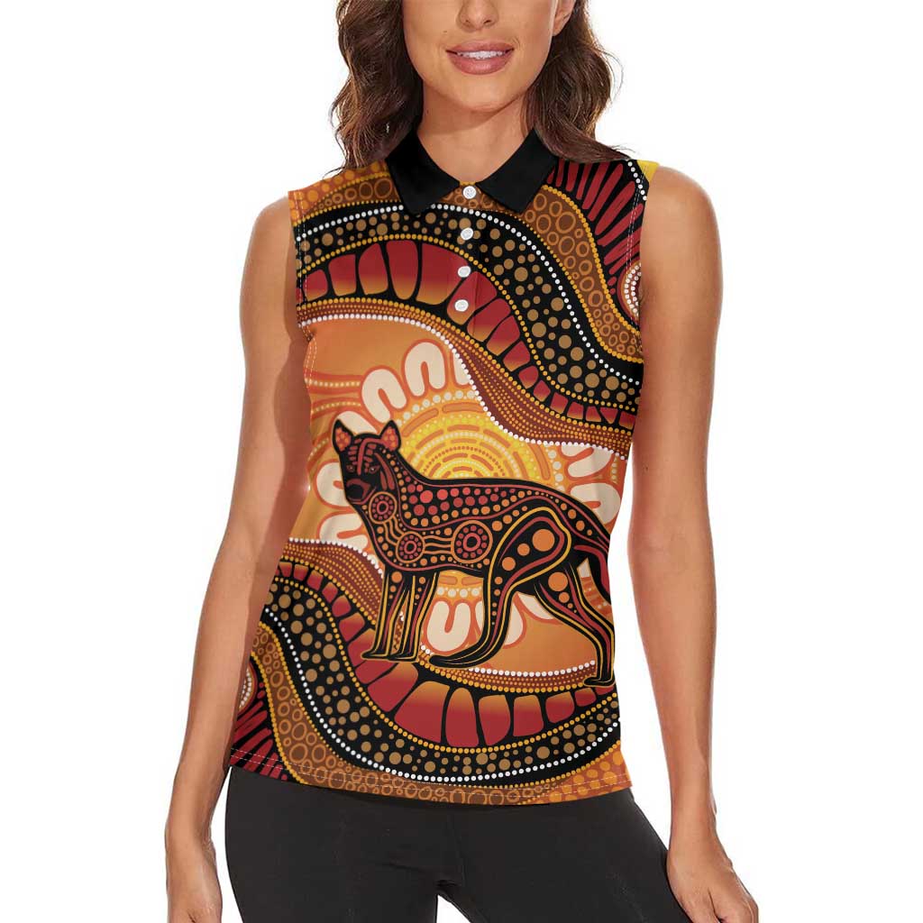 Indigenous Dingo Australia Women Sleeveless Polo Shirt Australian Aboriginal Art Proud