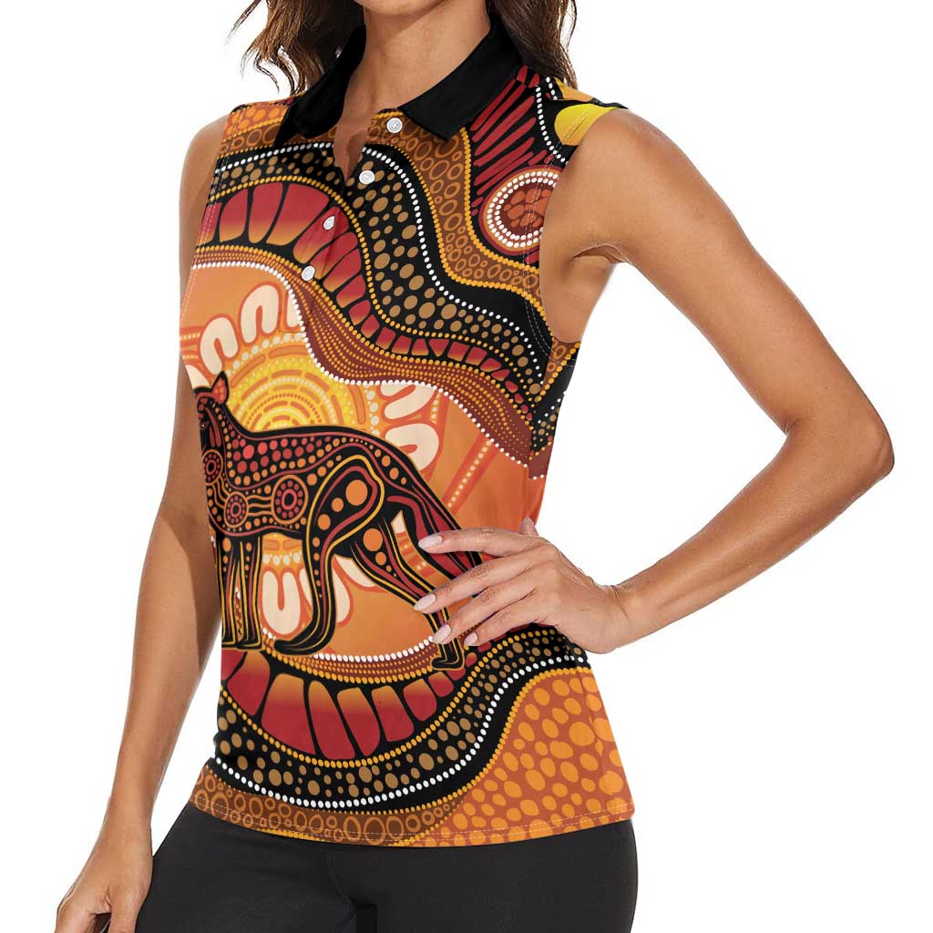 Indigenous Dingo Australia Women Sleeveless Polo Shirt Australian Aboriginal Art Proud