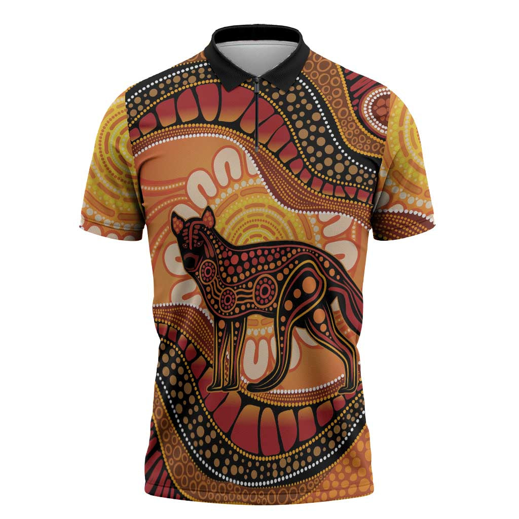 Indigenous Dingo Australia Zipper Polo Shirt Australian Aboriginal Art Proud